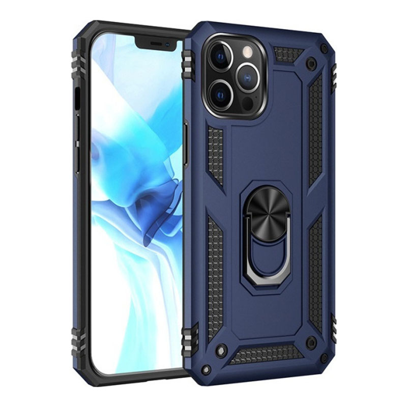 OEM iPhone 13 Pro Max Hybrid Shockproof Armor Case 360 Degree Metal Rotating Ring Car Mount Holder - Μπλέ - Image 1