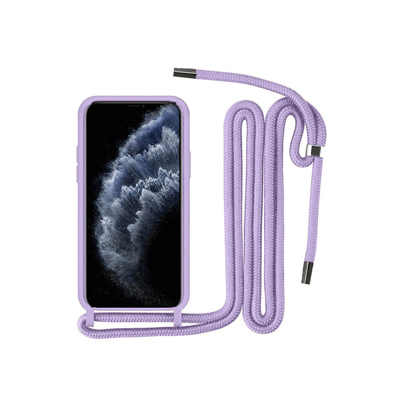 Θήκη Σιλικόνης Back Cover Με Λουράκι για Apple iPhone 12/12 Pro - Λιλά - Image 1