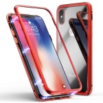 Μαγνητική Θήκη Detachable Metal Frame με Πίσω Όψη από Tempered Glass για iPhone X/XS - Χρώμα: Κόκκινη