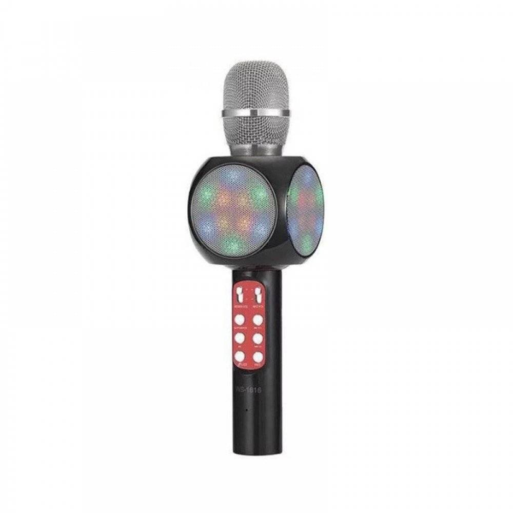 WS-1816B-1000x1000 WS-1816 Ασύρματο bluetooth μικρόφωνο με ενσωματωμένο ηχείο, karaoke και disco light Μαύρο - Image 1