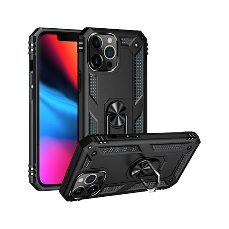 OEM iPhone 13 Pro Max Hybrid Shockproof Armor Case 360 Degree Metal Rotating Ring Car Mount Holder - Μαύρο - Image 1